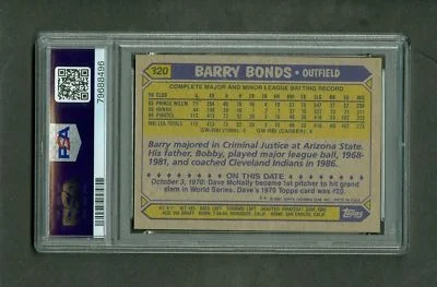 1987 Topps Barry Bonds Rookie Card (PSA 9)